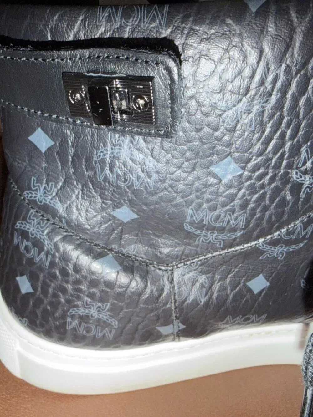MCM Black Visetos High-Top Leather Sneakers - AUTHENTIC